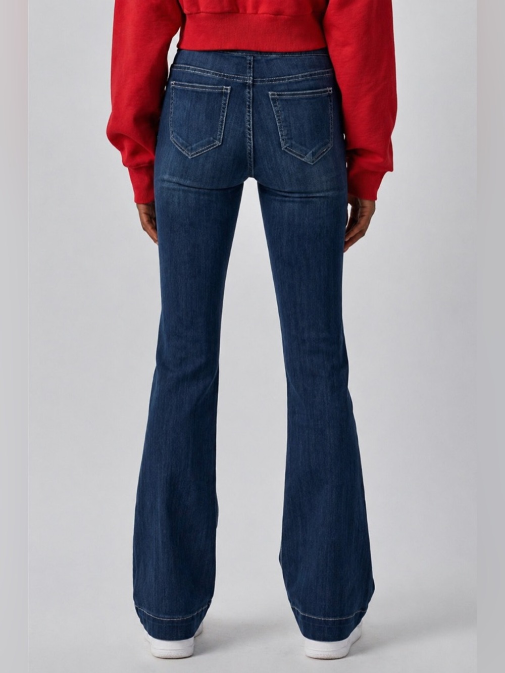 Blue Dark Wash Pull On Flare Ultra Stretchy Denim Jegging Long Jeans - Picture 5 of 12